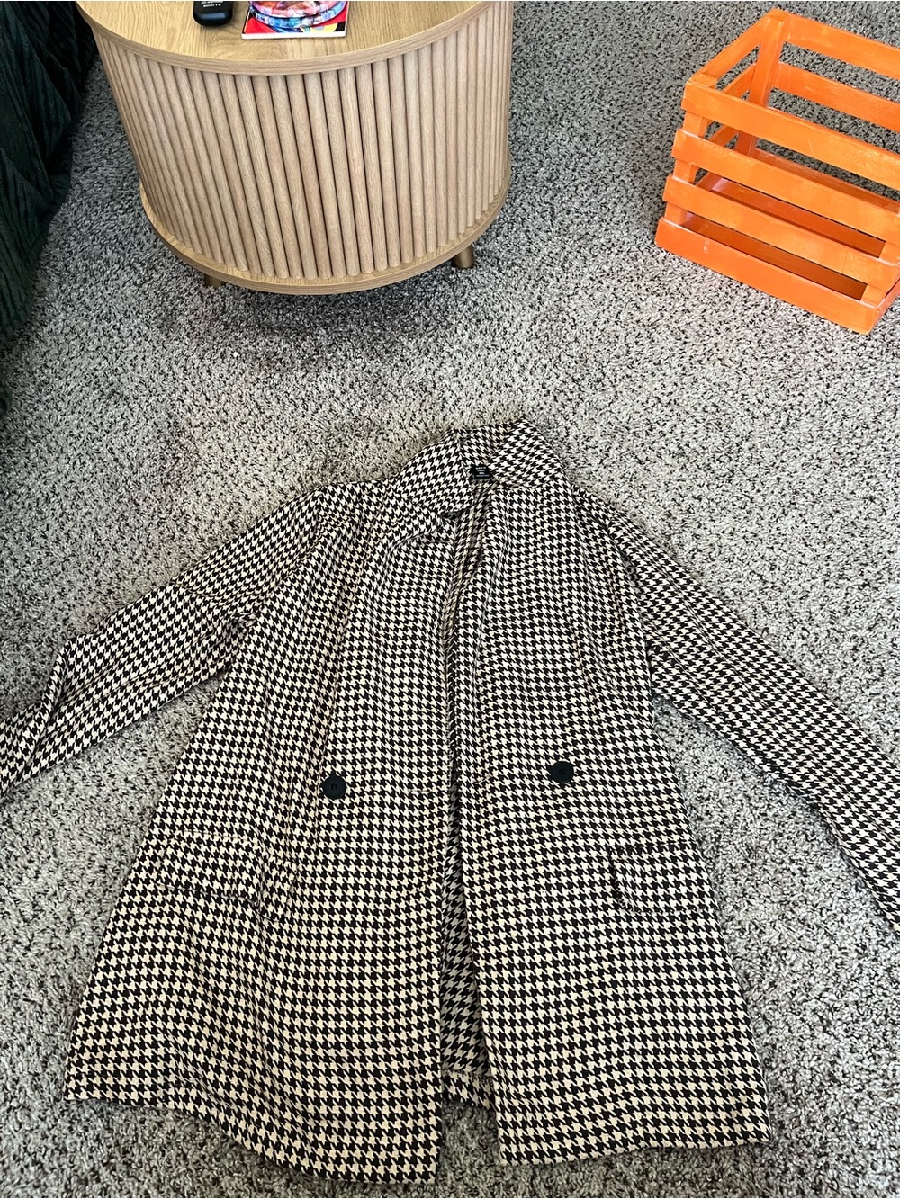 SHEIN Black & White Houndstooth Pea Coat